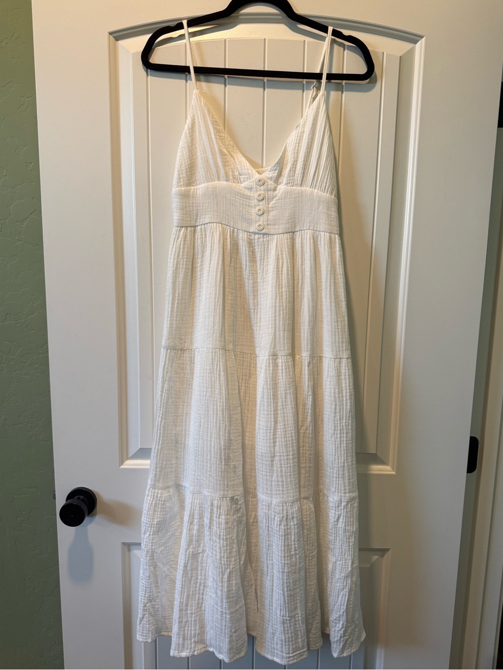 Hello Molly White Tiered Maxi Dress with Button Bodice